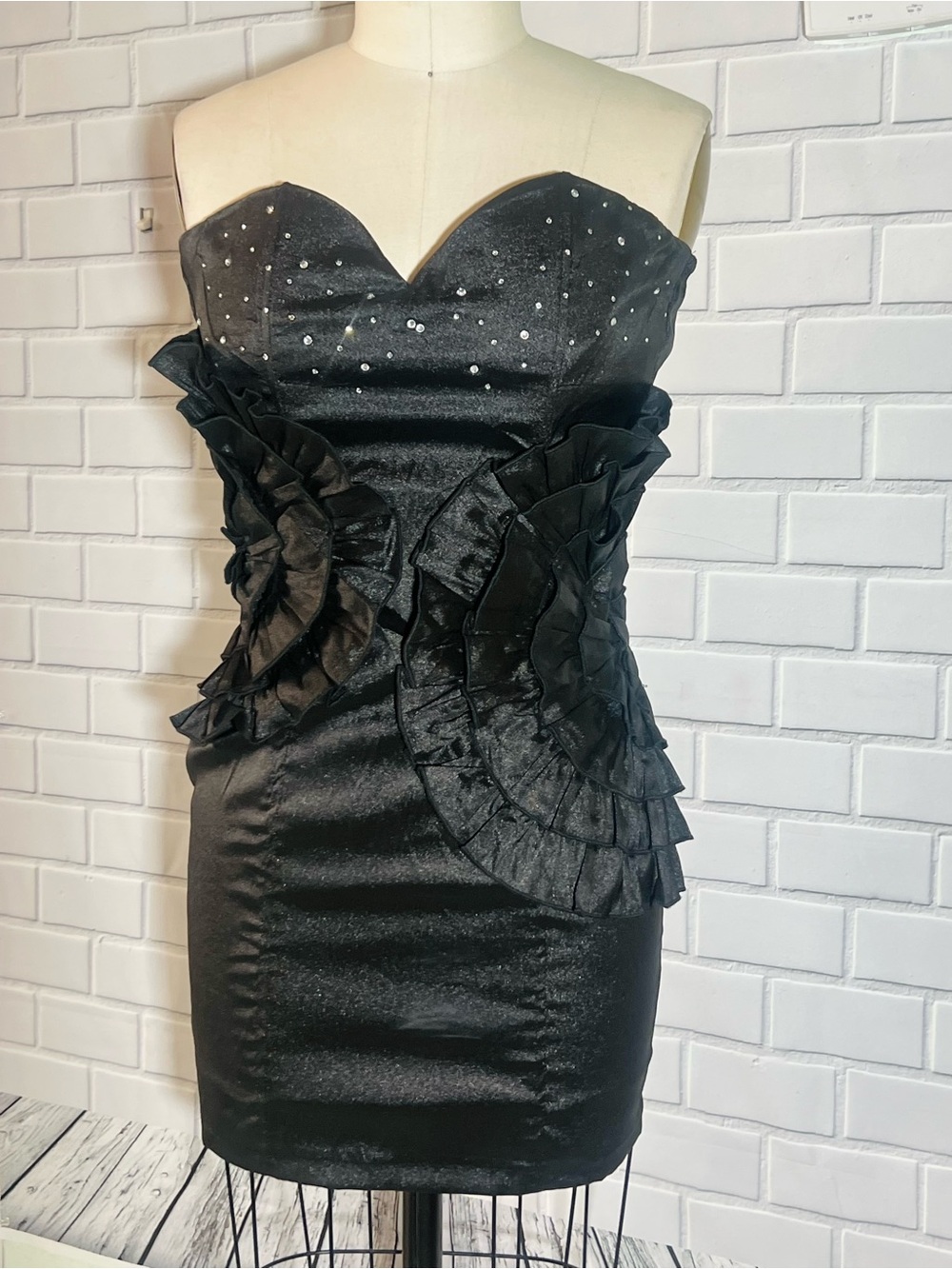 Strapless Black Ruffle Cocktail Dress